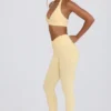 Leggings a vita media con arricciature in jersey spazzolato color Lemon Marl Leggings a vita media con arricciature in jersey spazzolato color Lemon Marl