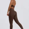 Leggings a vita media con arricciature in jersey spazzolato color pecan melange Leggings a vita media con arricciature in jersey spazzolato color pecan melange