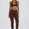 Leggings a vita media con arricciature in jersey spazzolato color pecan melange Leggings a vita media con arricciature in jersey spazzolato color pecan melange