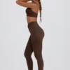 Leggings a vita media con arricciature in jersey spazzolato color pecan melange Leggings a vita media con arricciature in jersey spazzolato color pecan melange