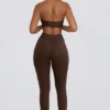 Leggings a vita media con arricciature in jersey spazzolato color pecan melange Leggings a vita media con arricciature in jersey spazzolato color pecan melange