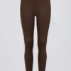 Leggings a vita media con arricciature in jersey spazzolato color pecan melange Leggings a vita media con arricciature in jersey spazzolato color pecan melange