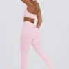Leggings a vita media con arricciature in jersey spazzolato, colore rosa pallido melange Leggings a vita media con arricciature in jersey spazzolato, colore rosa pallido melange