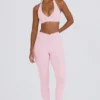 Leggings a vita media con arricciature in jersey spazzolato, colore rosa pallido melange Leggings a vita media con arricciature in jersey spazzolato, colore rosa pallido melange
