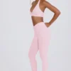 Leggings a vita media con arricciature in jersey spazzolato, colore rosa pallido melange Leggings a vita media con arricciature in jersey spazzolato, colore rosa pallido melange