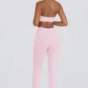 Leggings a vita media con arricciature in jersey spazzolato, colore rosa pallido melange Leggings a vita media con arricciature in jersey spazzolato, colore rosa pallido melange