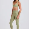 Leggings a vita media con risvolto e passanti in Matcha