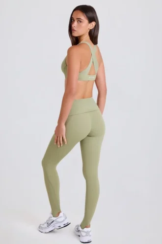 Leggings a vita media con risvolto e passanti in Matcha
