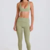 Leggings a vita media con risvolto e passanti in Matcha