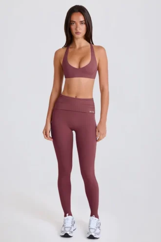 Leggings a vita media con staffa e risvolto in Acai