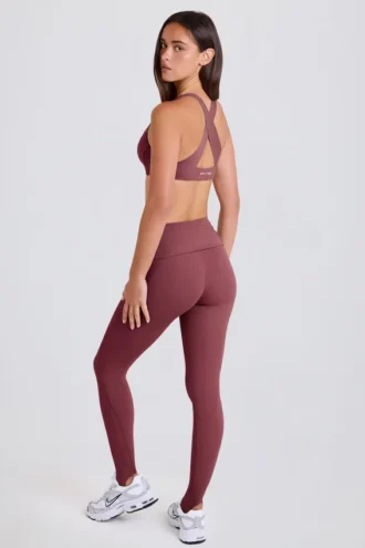 Leggings a vita media con staffa e risvolto in Acai