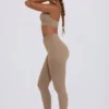 Leggings a vita media in jersey spazzolato con arricciature in moka melange Leggings a vita media in jersey spazzolato con arricciature in moka melange