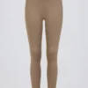 Leggings a vita media in jersey spazzolato con arricciature in moka melange Leggings a vita media in jersey spazzolato con arricciature in moka melange