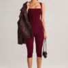 Leggings capri a vita media in modal Suri color vino Leggings capri a vita media in modal Suri color vino