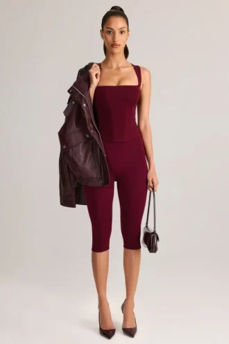 Leggings capri a vita media in modal Suri color vino