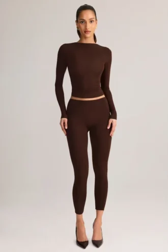 Leggings corti a vita media Roux in Modal, color cioccolato