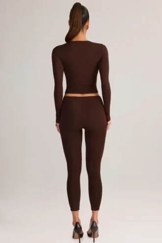 Leggings corti a vita media Roux in Modal, color cioccolato