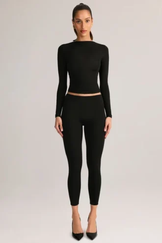 Leggings corti a vita media Roux in Modal, colore nero