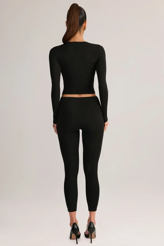 Leggings corti a vita media Roux in Modal, colore nero Leggings corti a vita media Roux in Modal, colore nero