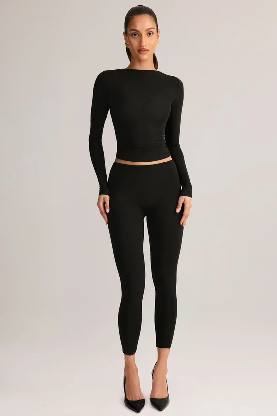 Leggings corti a vita media Roux in Modal, colore nero Leggings corti a vita media Roux in Modal, colore nero