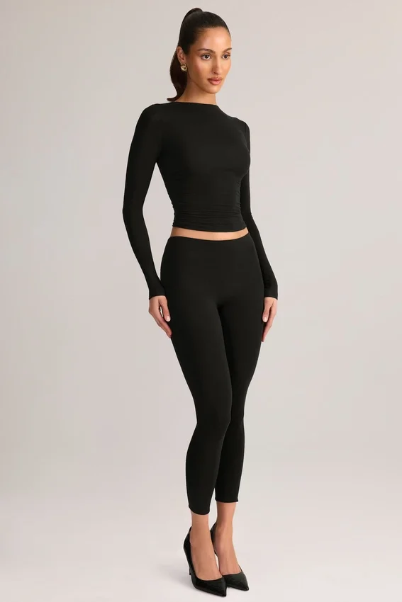 Leggings corti a vita media Roux in Modal, colore nero Leggings corti a vita media Roux in Modal, colore nero