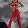 Leggings in vinile a vita alta Alecto in rosso