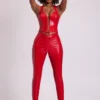 Leggings in vinile Samara a vita alta a V in rosso fuoco