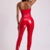 Leggings in vinile Samara a vita alta a V in rosso fuoco