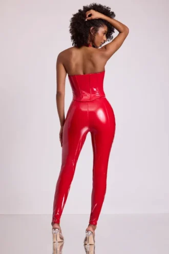 Leggings in vinile Samara a vita alta a V in rosso fuoco