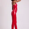 Leggings in vinile Samara a vita alta a V in rosso fuoco
