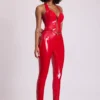 Leggings in vinile Samara a vita alta a V in rosso fuoco
