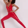 Leggings in vinile Samara a vita alta a V in rosso fuoco