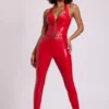 Leggings in vinile Samara a vita alta a V in rosso fuoco