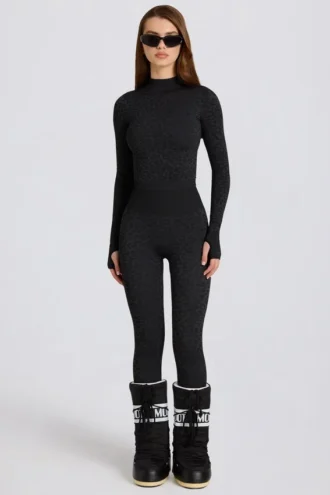 Leggings termici in nero leopardato
