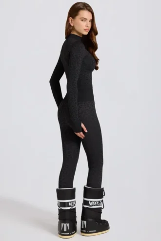 Leggings termici in nero leopardato