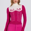 Maglia aderente a maniche lunghe in rosa magenta