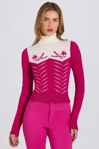 Maglia aderente a maniche lunghe in rosa magenta