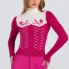 Maglia aderente a maniche lunghe in rosa magenta