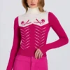 Maglia aderente a maniche lunghe in rosa magenta