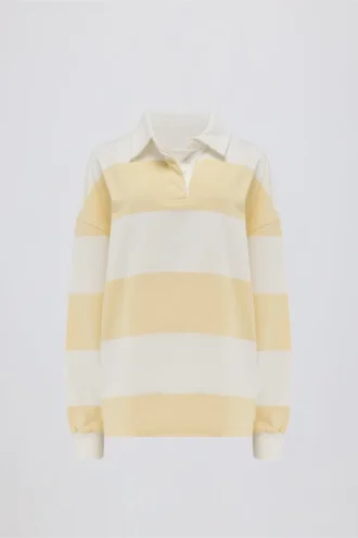 Maglietta a maniche lunghe oversize a righe in giallo limone