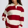 Maglietta oversize a maniche lunghe a righe in rosso scuro Maglietta oversize a maniche lunghe a righe in rosso scuro