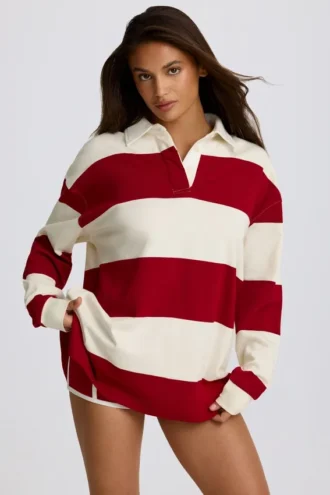 Maglietta oversize a maniche lunghe a righe in rosso scuro