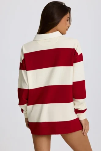 Maglietta oversize a maniche lunghe a righe in rosso scuro