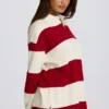 Maglietta oversize a maniche lunghe a righe in rosso scuro Maglietta oversize a maniche lunghe a righe in rosso scuro