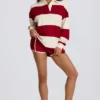 Maglietta oversize a maniche lunghe a righe in rosso scuro Maglietta oversize a maniche lunghe a righe in rosso scuro