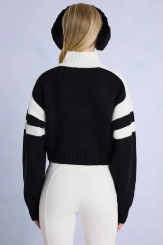 Maglione corto con logo in maglia, nero