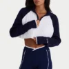 Maglione corto con zip a un quarto in maglia a costine blu navy classico Maglione corto con zip a un quarto in maglia a costine blu navy classico