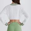 Maglione corto in cotone a trecce verde avorio Maglione corto in cotone a trecce verde avorio