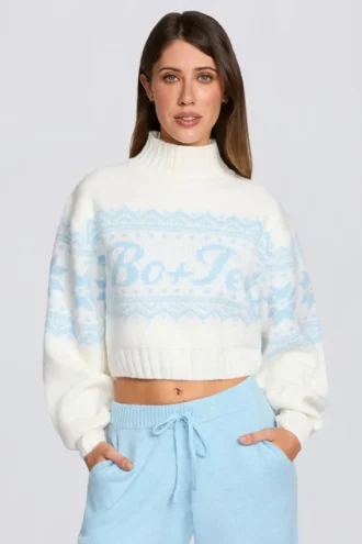 Maglione corto in maglia jacquard color avorio