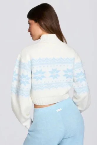 Maglione corto in maglia jacquard color avorio